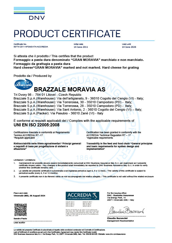 ISO 22005:2008 - Gran Moravia - Brazzale Moravia